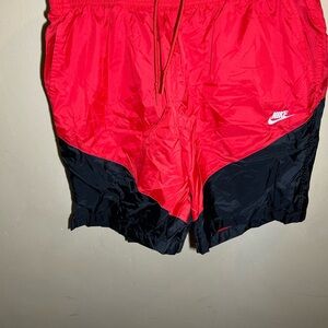 Nike Vintage Soccer Windrunner Shorts Nylon Shiny Mesh Red Black